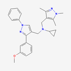 molecular formula C27H31N5O B4250374 N-{[3-(3-methoxyphenyl)-1-phenyl-1H-pyrazol-4-yl]methyl}-N-[(1,3,5-trimethyl-1H-pyrazol-4-yl)methyl]cyclopropanamine 