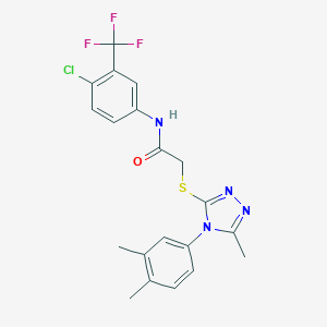 molecular formula C20H18ClF3N4OS B425038 N-[4-chloro-3-(trifluoromethyl)phenyl]-2-{[4-(3,4-dimethylphenyl)-5-methyl-4H-1,2,4-triazol-3-yl]sulfanyl}acetamide 