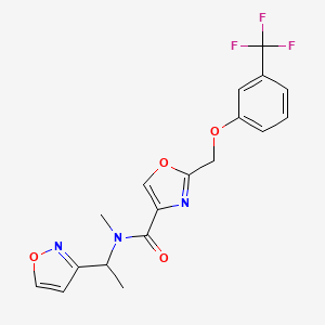 molecular formula C18H16F3N3O4 B4250435 N-[1-(3-isoxazolyl)ethyl]-N-methyl-2-{[3-(trifluoromethyl)phenoxy]methyl}-1,3-oxazole-4-carboxamide 