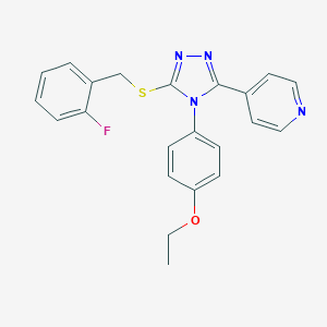 molecular formula C22H19FN4OS B425046 4-{4-(4-ethoxyphenyl)-5-[(2-fluorobenzyl)sulfanyl]-4H-1,2,4-triazol-3-yl}pyridine 