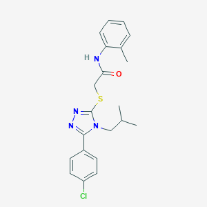 molecular formula C21H23ClN4OS B425049 2-{[5-(4-chlorophenyl)-4-isobutyl-4H-1,2,4-triazol-3-yl]sulfanyl}-N-(2-methylphenyl)acetamide 