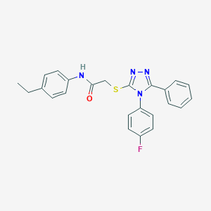 molecular formula C24H21FN4OS B425050 N-(4-ethylphenyl)-2-{[4-(4-fluorophenyl)-5-phenyl-4H-1,2,4-triazol-3-yl]sulfanyl}acetamide 