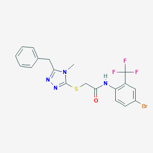 molecular formula C19H16BrF3N4OS B425051 2-[(5-benzyl-4-methyl-4H-1,2,4-triazol-3-yl)sulfanyl]-N-[4-bromo-2-(trifluoromethyl)phenyl]acetamide 