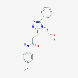 molecular formula C21H24N4O2S B425060 N-(4-ethylphenyl)-2-{[4-(2-methoxyethyl)-5-phenyl-4H-1,2,4-triazol-3-yl]sulfanyl}acetamide 
