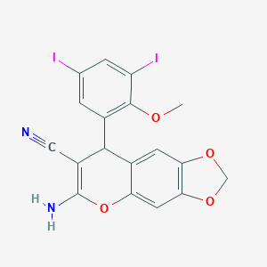 molecular formula C18H12I2N2O4 B425061 6-amino-8-(3,5-diiodo-2-methoxyphenyl)-8H-[1,3]dioxolo[4,5-g]chromene-7-carbonitrile 
