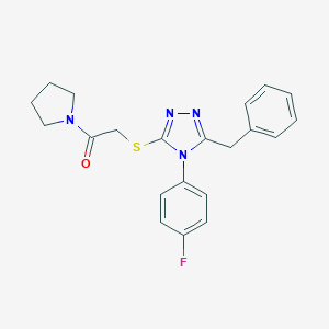 molecular formula C21H21FN4OS B425068 2-[[5-Benzyl-4-(4-fluorophenyl)-1,2,4-triazol-3-yl]sulfanyl]-1-pyrrolidin-1-ylethanone CAS No. 663214-87-7