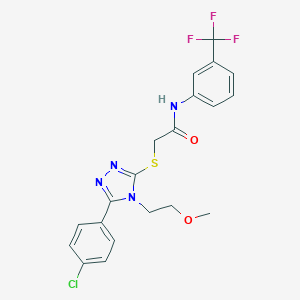 molecular formula C20H18ClF3N4O2S B425074 2-{[5-(4-chlorophenyl)-4-(2-methoxyethyl)-4H-1,2,4-triazol-3-yl]sulfanyl}-N-[3-(trifluoromethyl)phenyl]acetamide 