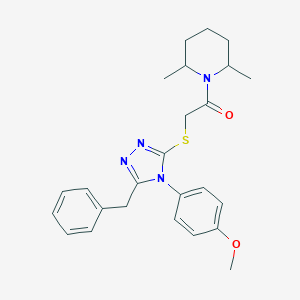 molecular formula C25H30N4O2S B425080 2-{[5-benzyl-4-(4-methoxyphenyl)-4H-1,2,4-triazol-3-yl]sulfanyl}-1-(2,6-dimethylpiperidin-1-yl)ethanone 
