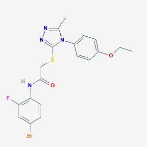molecular formula C19H18BrFN4O2S B425085 N-(4-bromo-2-fluorophenyl)-2-{[4-(4-ethoxyphenyl)-5-methyl-4H-1,2,4-triazol-3-yl]sulfanyl}acetamide 