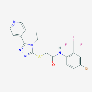 molecular formula C18H15BrF3N5OS B425118 N-[4-bromo-2-(trifluoromethyl)phenyl]-2-{[4-ethyl-5-(4-pyridinyl)-4H-1,2,4-triazol-3-yl]sulfanyl}acetamide 