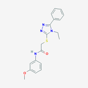 molecular formula C19H20N4O2S B425124 2-[(4-ethyl-5-phenyl-4H-1,2,4-triazol-3-yl)sulfanyl]-N-(3-methoxyphenyl)acetamide CAS No. 626204-18-0