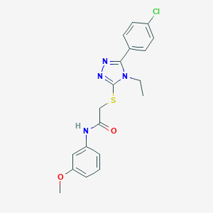 molecular formula C19H19ClN4O2S B425125 2-{[5-(4-chlorophenyl)-4-ethyl-4H-1,2,4-triazol-3-yl]sulfanyl}-N-(3-methoxyphenyl)acetamide CAS No. 663214-11-7