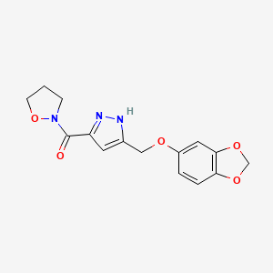 molecular formula C15H15N3O5 B4251566 2-({5-[(1,3-benzodioxol-5-yloxy)methyl]-1H-pyrazol-3-yl}carbonyl)isoxazolidine 