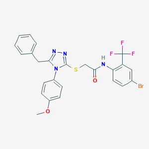 molecular formula C25H20BrF3N4O2S B425158 2-{[5-benzyl-4-(4-methoxyphenyl)-4H-1,2,4-triazol-3-yl]sulfanyl}-N-[4-bromo-2-(trifluoromethyl)phenyl]acetamide 