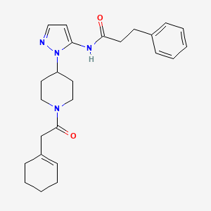 molecular formula C25H32N4O2 B4251753 N-{1-[1-(1-cyclohexen-1-ylacetyl)-4-piperidinyl]-1H-pyrazol-5-yl}-3-phenylpropanamide 