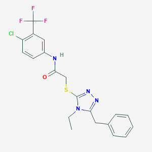molecular formula C20H18ClF3N4OS B425178 2-[(5-benzyl-4-ethyl-4H-1,2,4-triazol-3-yl)sulfanyl]-N-[4-chloro-3-(trifluoromethyl)phenyl]acetamide 