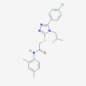 molecular formula C22H25ClN4OS B425194 2-{[5-(4-chlorophenyl)-4-isobutyl-4H-1,2,4-triazol-3-yl]sulfanyl}-N-(2,4-dimethylphenyl)acetamide 
