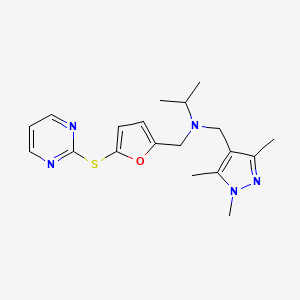 molecular formula C19H25N5OS B4252068 N-{[5-(pyrimidin-2-ylthio)-2-furyl]methyl}-N-[(1,3,5-trimethyl-1H-pyrazol-4-yl)methyl]propan-2-amine 