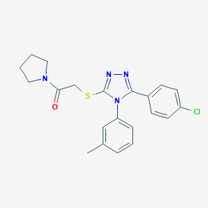 molecular formula C21H21ClN4OS B425209 2-[[5-(4-Chlorophenyl)-4-(3-methylphenyl)-1,2,4-triazol-3-yl]sulfanyl]-1-pyrrolidin-1-ylethanone CAS No. 592514-95-9