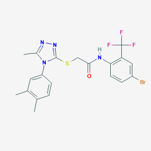 molecular formula C20H18BrF3N4OS B425211 N-[4-bromo-2-(trifluoromethyl)phenyl]-2-{[4-(3,4-dimethylphenyl)-5-methyl-4H-1,2,4-triazol-3-yl]sulfanyl}acetamide 