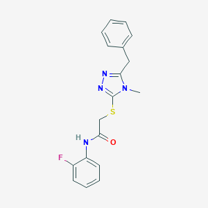 molecular formula C18H17FN4OS B425212 2-[(5-benzyl-4-methyl-4H-1,2,4-triazol-3-yl)sulfanyl]-N-(2-fluorophenyl)acetamide 