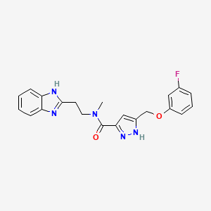 molecular formula C21H20FN5O2 B4252257 N-[2-(1H-benzimidazol-2-yl)ethyl]-5-[(3-fluorophenoxy)methyl]-N-methyl-1H-pyrazole-3-carboxamide 