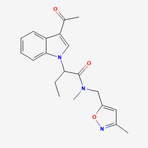 molecular formula C20H23N3O3 B4252297 2-(3-acetyl-1H-indol-1-yl)-N-methyl-N-[(3-methylisoxazol-5-yl)methyl]butanamide 