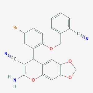 molecular formula C25H16BrN3O4 B425234 6-amino-8-{5-bromo-2-[(2-cyanobenzyl)oxy]phenyl}-8H-[1,3]dioxolo[4,5-g]chromene-7-carbonitrile 