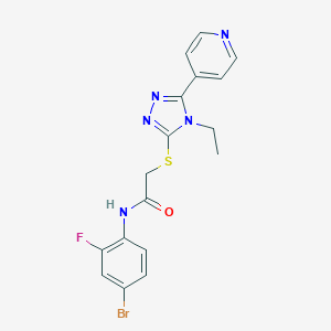 molecular formula C17H15BrFN5OS B425249 N-(4-bromo-2-fluorophenyl)-2-{[4-ethyl-5-(4-pyridinyl)-4H-1,2,4-triazol-3-yl]sulfanyl}acetamide 