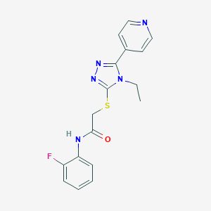 molecular formula C17H16FN5OS B425269 2-[(4-ethyl-5-pyridin-4-yl-1,2,4-triazol-3-yl)sulfanyl]-N-(2-fluorophenyl)acetamide CAS No. 626204-88-4