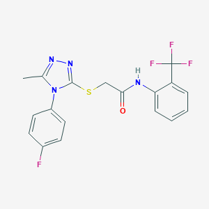 molecular formula C18H14F4N4OS B425280 2-{[4-(4-fluorophenyl)-5-methyl-4H-1,2,4-triazol-3-yl]sulfanyl}-N-[2-(trifluoromethyl)phenyl]acetamide 