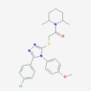 molecular formula C24H27ClN4O2S B425281 2-{[5-(4-chlorophenyl)-4-(4-methoxyphenyl)-4H-1,2,4-triazol-3-yl]sulfanyl}-1-(2,6-dimethylpiperidin-1-yl)ethanone 