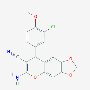 molecular formula C18H13ClN2O4 B425306 6-amino-8-(3-chloro-4-methoxyphenyl)-8H-[1,3]dioxolo[4,5-g]chromene-7-carbonitrile 