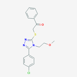molecular formula C19H18ClN3O2S B425307 2-{[5-(4-chlorophenyl)-4-(2-methoxyethyl)-4H-1,2,4-triazol-3-yl]sulfanyl}-1-phenylethanone 