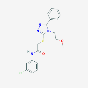 molecular formula C20H21ClN4O2S B425308 N-(3-chloro-4-methylphenyl)-2-{[4-(2-methoxyethyl)-5-phenyl-4H-1,2,4-triazol-3-yl]sulfanyl}acetamide 
