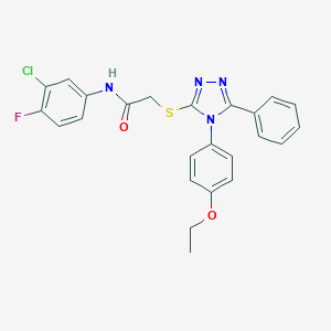 molecular formula C24H20ClFN4O2S B425335 N-(3-chloro-4-fluorophenyl)-2-{[4-(4-ethoxyphenyl)-5-phenyl-4H-1,2,4-triazol-3-yl]sulfanyl}acetamide 