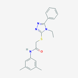 molecular formula C20H22N4OS B425337 N-(3,5-dimethylphenyl)-2-[(4-ethyl-5-phenyl-4H-1,2,4-triazol-3-yl)sulfanyl]acetamide CAS No. 663214-36-6