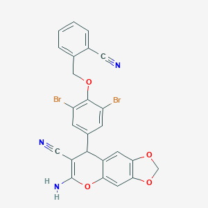 molecular formula C25H15Br2N3O4 B425338 6-amino-8-{3,5-dibromo-4-[(2-cyanobenzyl)oxy]phenyl}-8H-[1,3]dioxolo[4,5-g]chromene-7-carbonitrile 