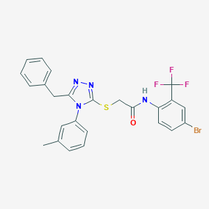 molecular formula C25H20BrF3N4OS B425343 2-{[5-benzyl-4-(3-methylphenyl)-4H-1,2,4-triazol-3-yl]sulfanyl}-N-[4-bromo-2-(trifluoromethyl)phenyl]acetamide 