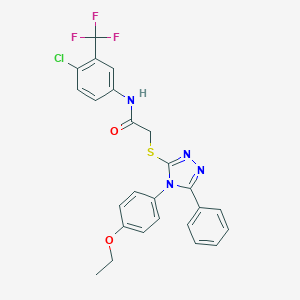 molecular formula C25H20ClF3N4O2S B425344 N-[4-chloro-3-(trifluoromethyl)phenyl]-2-[[4-(4-ethoxyphenyl)-5-phenyl-1,2,4-triazol-3-yl]sulfanyl]acetamide CAS No. 664315-07-5