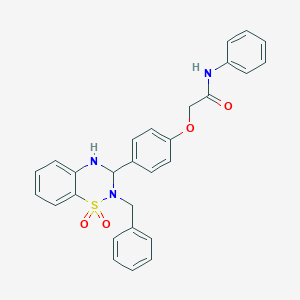 molecular formula C28H25N3O4S B425359 2-[4-(2-benzyl-1,1-dioxido-3,4-dihydro-2H-1,2,4-benzothiadiazin-3-yl)phenoxy]-N-phenylacetamide 