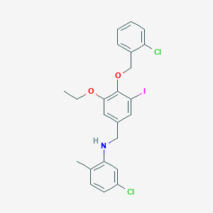 molecular formula C23H22Cl2INO2 B425362 5-chloro-N-{4-[(2-chlorobenzyl)oxy]-3-ethoxy-5-iodobenzyl}-2-methylaniline 