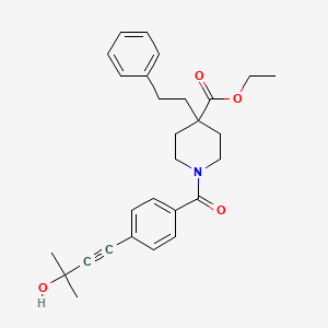 molecular formula C28H33NO4 B4253660 ethyl 1-[4-(3-hydroxy-3-methyl-1-butyn-1-yl)benzoyl]-4-(2-phenylethyl)-4-piperidinecarboxylate 