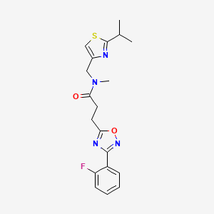 molecular formula C19H21FN4O2S B4253769 3-[3-(2-fluorophenyl)-1,2,4-oxadiazol-5-yl]-N-[(2-isopropyl-1,3-thiazol-4-yl)methyl]-N-methylpropanamide 