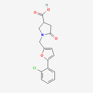 molecular formula C16H14ClNO4 B4253854 1-{[5-(2-chlorophenyl)-2-furyl]methyl}-5-oxopyrrolidine-3-carboxylic acid 