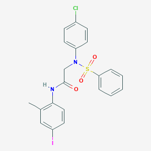 molecular formula C21H18ClIN2O3S B425391 2-[4-chloro(phenylsulfonyl)anilino]-N-(4-iodo-2-methylphenyl)acetamide 