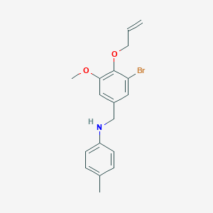 molecular formula C18H20BrNO2 B425397 N-[4-(allyloxy)-3-bromo-5-methoxybenzyl]-N-(4-methylphenyl)amine 