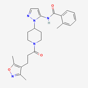 molecular formula C24H29N5O3 B4254082 N-(1-{1-[3-(3,5-dimethyl-4-isoxazolyl)propanoyl]-4-piperidinyl}-1H-pyrazol-5-yl)-2-methylbenzamide 