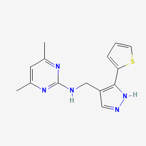 4,6-dimethyl-N-{[5-(2-thienyl)-1H-pyrazol-4-yl]methyl}pyrimidin-2-amine