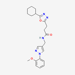 molecular formula C22H27N5O3 B4254258 3-(5-cyclohexyl-1,3,4-oxadiazol-2-yl)-N-{[1-(2-methoxyphenyl)-1H-pyrazol-4-yl]methyl}propanamide 